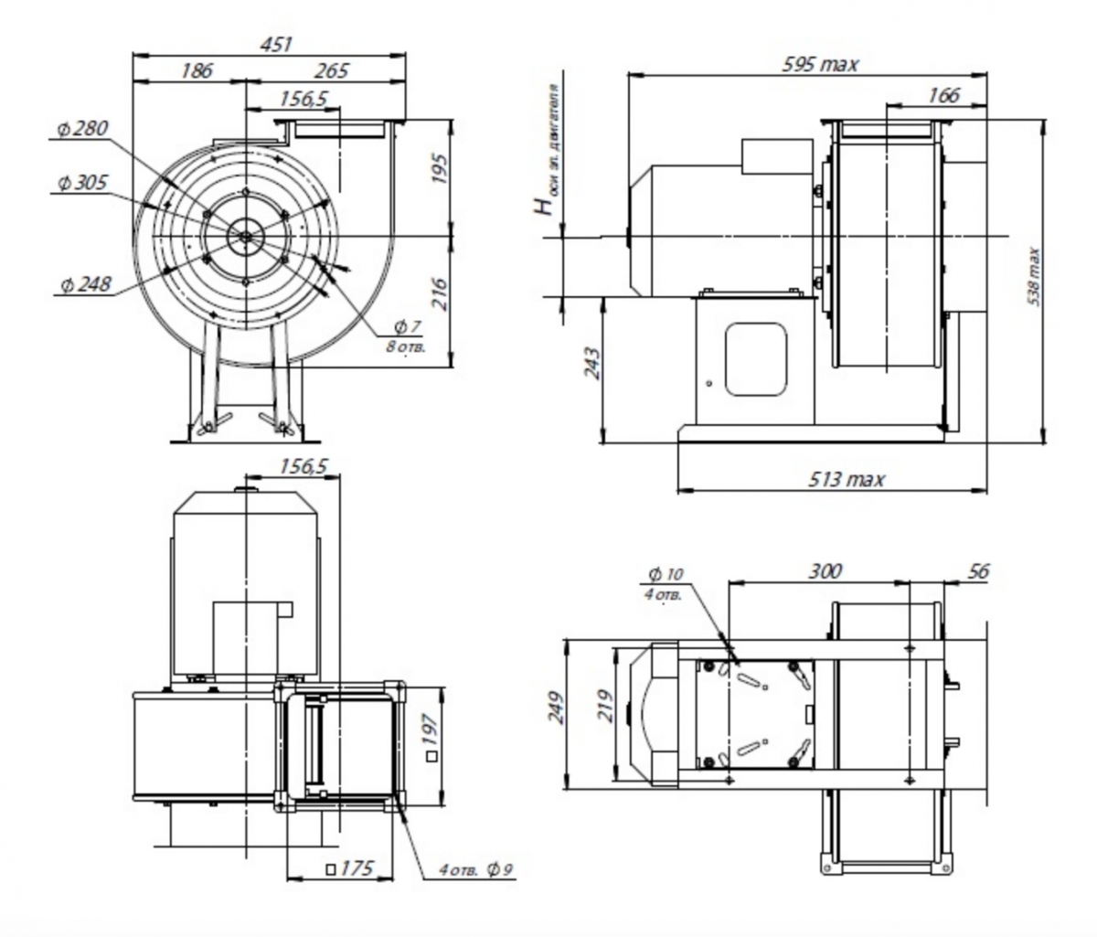 Вентилятор радиальный ВЦ 14-46 (ВР-280-46) №2,5 (5,5кВт/3000об) Среднего давления